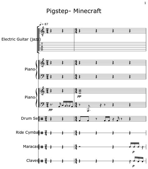 Pigstep- Minecraft - Sheet music for Electric Guitar, Piano, Drum Set, Ride Cymbal, Maracas, Claves