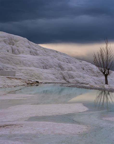 Travertines of Pamukkale in Winter. Turkish Famous White Thermal Bath with Healthy Clear Water ...