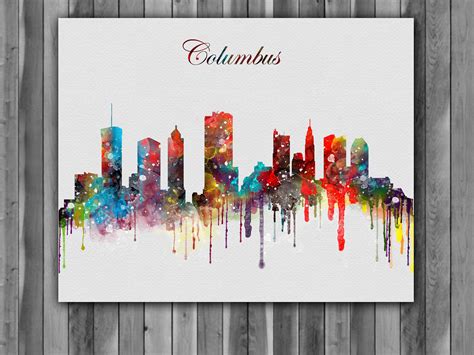 Columbus Skyline Watercolor Print, Columbus Skyline Art, Columbus Painting, Columbus Poster ...