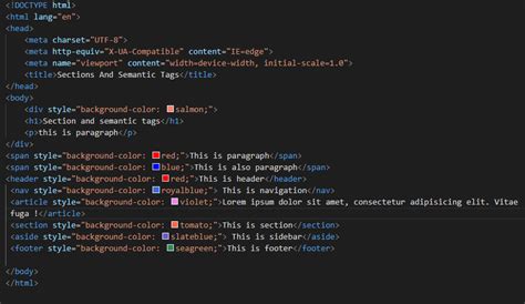 Using Section and Semantic tags in html