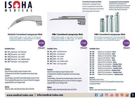 Laryngoscope Blades and Handles Catalog, with prices | Catalog, Medical ...