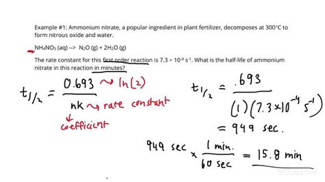 Identifying Half-Life Given the Rate Constant | Chemistry | Study.com