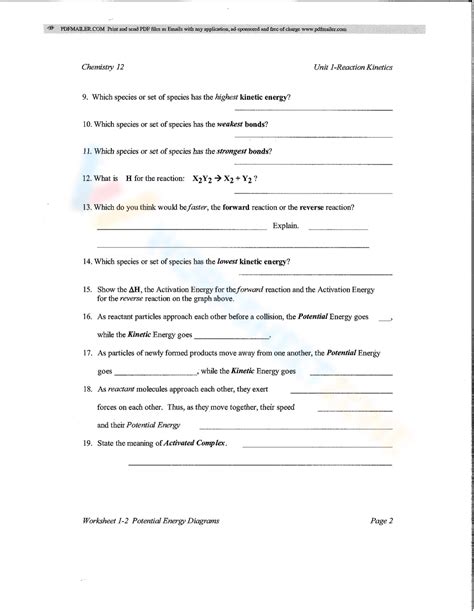 Potential Energy Diagram worksheets