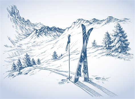 Mountains landscape with ski sketch vector 01 free download