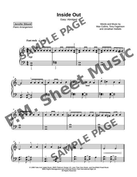 Inside Out (Easy Piano) By Eve 6 - F.M. Sheet Music - Pop Arrangements ...