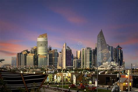 The Panoramic Skyline of Doha, Qatar during Sunrise Editorial Stock ...