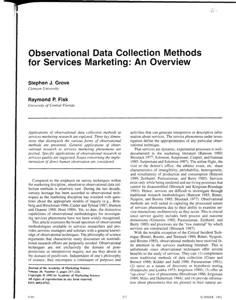 (PDF) Observational Data Collection Methods for Services Marketing: An Overview