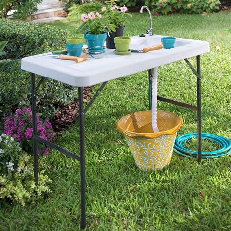 URHOMEPRO Camping Table with Sink, Folding Outdoor Table with Sink, Drain Assembly & Faucet ...