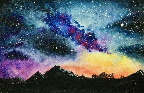 Watercolour practice: Starry Night by RaivynMoon on DeviantArt