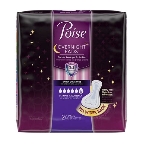 Poise Overnight Incontinence Pads, Ultimate Absorbency, Extra Coverage ...