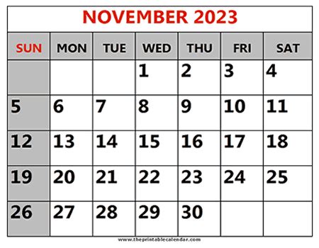 November 2023 printable Calendars