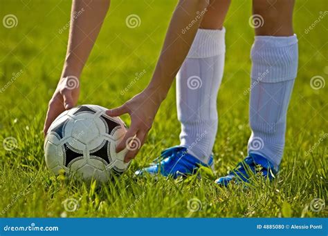 Close up of a soccer ball stock photo. Image of corner - 4885080