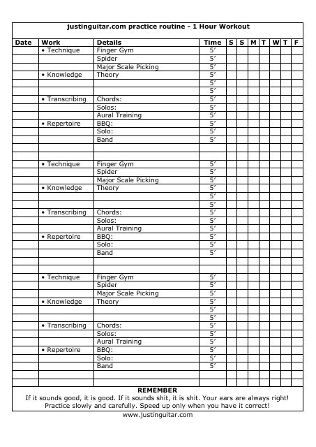 Guitar Practice Schedule Download Printable PDF | Templateroller