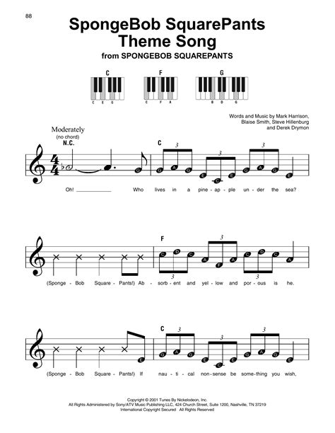 SpongeBob SquarePants Theme Song by Mark Harrison Super Easy Piano Digital Sheet Music | Theme ...