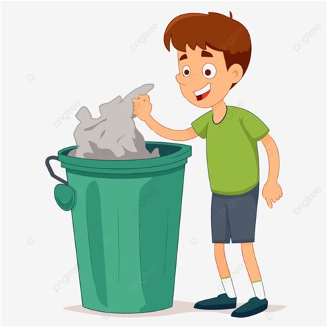 Taking Out The Trash, Sticker Clipart Boy Emptying The Trash Bin Vector Illustration Cartoon ...