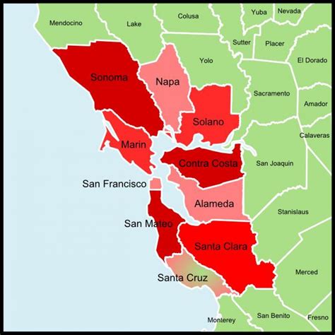 Bay area county map - San Francisco bay area county map (California - USA)