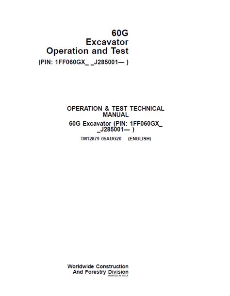 John Deere 60G Excavator Repair Service Manual (S.N after J285001 - )