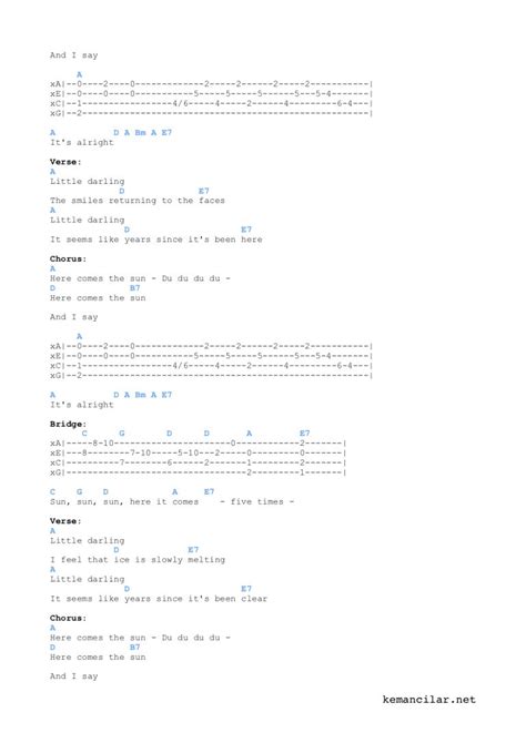 Here comes the sun ukulele chords | Free Sheet Music