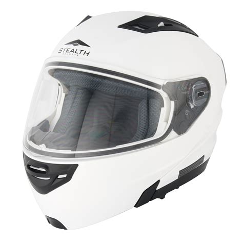 Stealth HD189 Solid Flip Up Front Plain White Motorcycle Helmet Touring ...