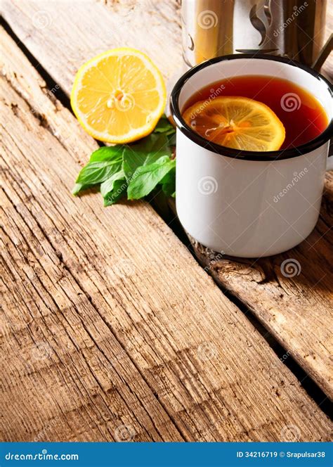 Black tea with lemon. stock image. Image of beverage - 34216719