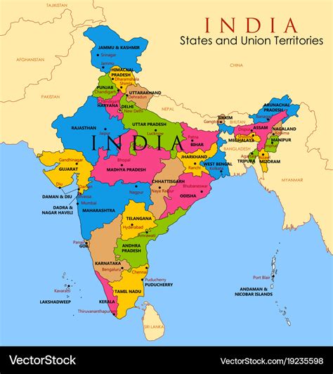 Detailed map of india asia with all states Vector Image