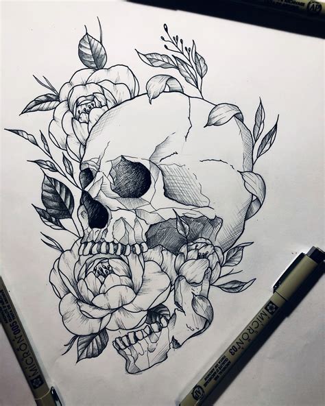 #skull #skulltattoo #tattoo #tattooed #tattooartist #peony #peonytattoo | Skull tattoo flowers ...