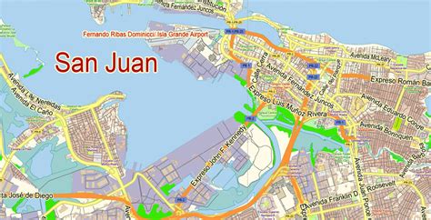 San Juan Metro Area Map Vector Exact City Plan Puerto Rico low detailed Street Map editable ...