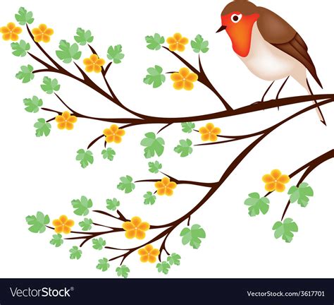 Tree branch with a robin Royalty Free Vector Image