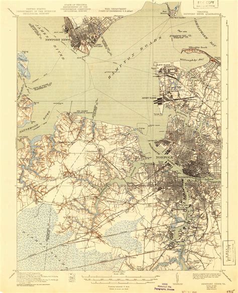 Newport News, Virginia 1921 (1941) USGS Old Topo Map 15x15 Quad - OLD MAPS