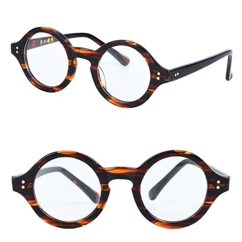 High Quality Women Acetate Small Round Leopard Retro Glasses Frame Fashion Men Retro Handmade ...