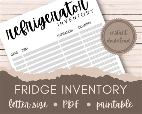 Printable Fridge Inventory Sheet, Refrigerator Tracking, Fridge Log, Kitchen Inventory, Digital ...