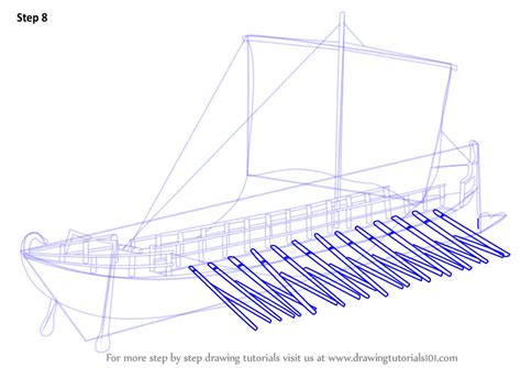 Step by Step How to Draw Greek Bireme War Ship : DrawingTutorials101.com