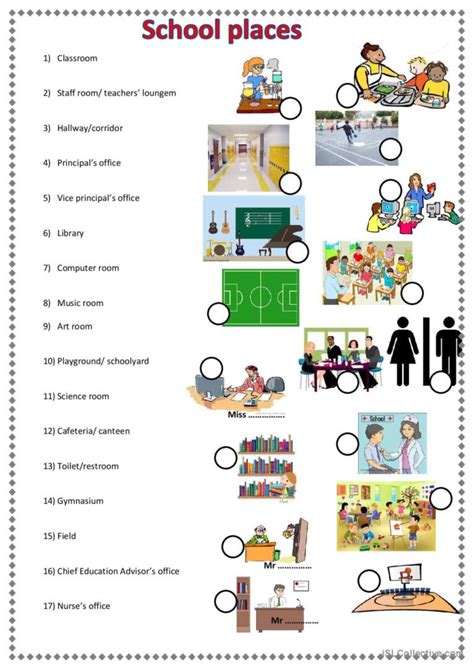 School places matching: English ESL worksheets pdf & doc