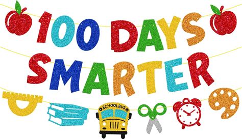 100 Days Smarter Banner Happy 100th Day of School Garland Happy 100 Days of Kindergarten ...