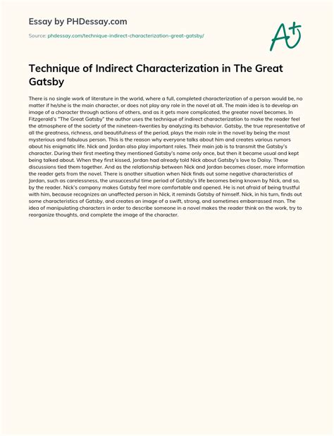 Technique Of Indirect Characterization In The Great Gatsby Essay Example (300 Words) - PHDessay.com