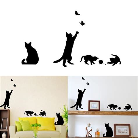 Cat Wall Sticker Removable Art Murals Wall Decals for Bedroom Living Room TV Background Stairs ...