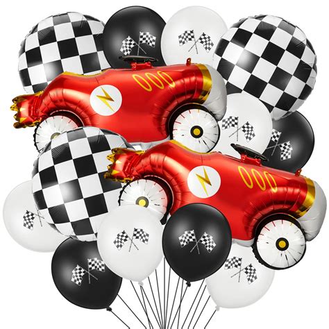 Buy 28 Pcs Race Car Balloon Set Jumbo Vintage Race Car Foil Balloons Black White Checkered ...