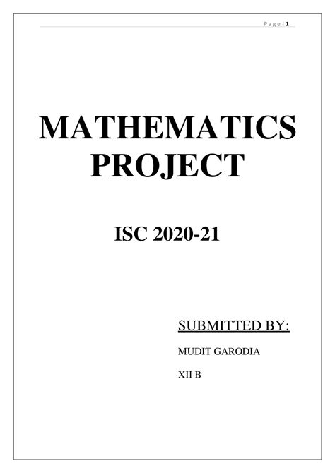 Maths project 2 Final - MATHEMATICS PROJECT ISC 2020- SUBMITTED BY ...