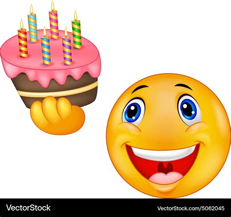 Smiley emoticon holding birthday cake Royalty Free Vector