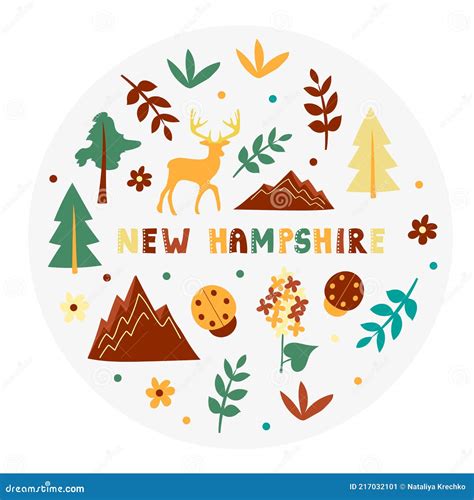 USA Collection. Vector Illustration of New Hampshire Theme. State Symbols Stock Vector ...