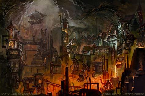 Gnomes | Dwarven city, Steampunk city, Fantasy city