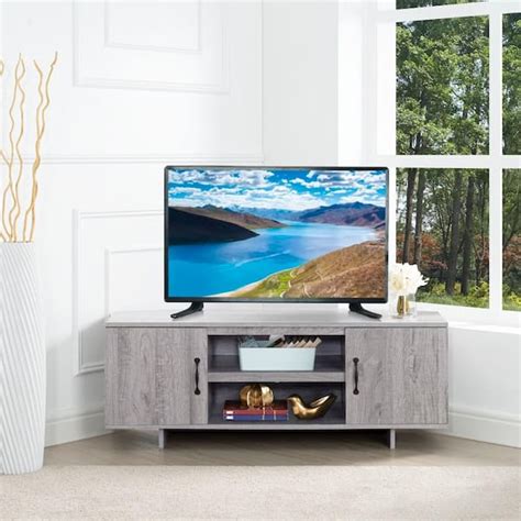 HOMESTOCK Gray Corner TV Stand for 50 in TV, Low Profile TV Cabinet ...