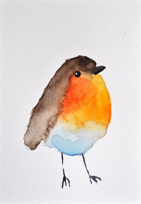 ORIGINAL Watercolor painting - Cute Robin / watercolor illustration 6x8 ...