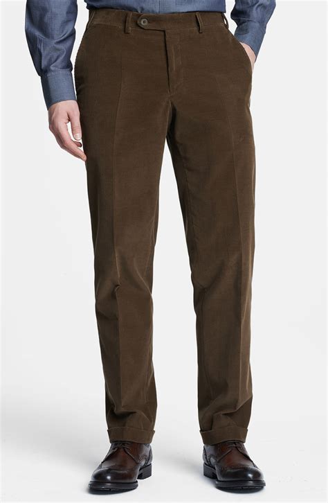 Canali Flat Front Corduroy Pants in Brown for Men | Lyst