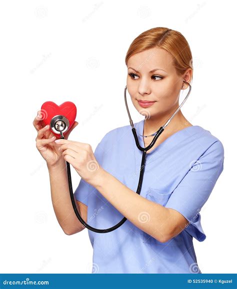 Nurse with Stethoscope Examining Red Heart Stock Photo - Image of examining, doctor: 52535940