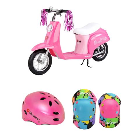 Razor Electric Retro Kids Scooter, Pink w/ Youth Sport Helmet, Elbow & Knee Pads - Walmart.com