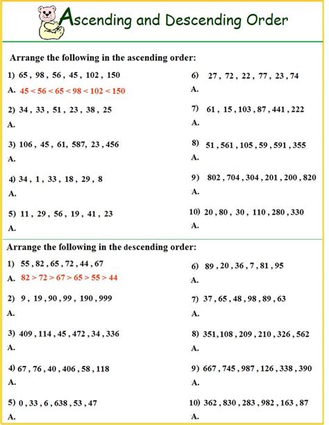 Ascending And Descending Order Worksheets For Grade 3 | 1st grade worksheets, Worksheets for ...