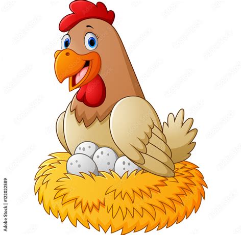 Cartoon hen with egg Stock Vector | Adobe Stock