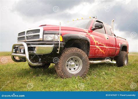 Red pick-up stock image. Image of power, outdoors, pick - 8147637