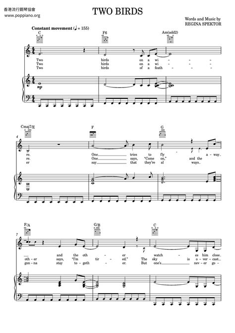 Regina Spektor-Two Birds On A Wire Sheet Music pdf, - Free Score Download ★